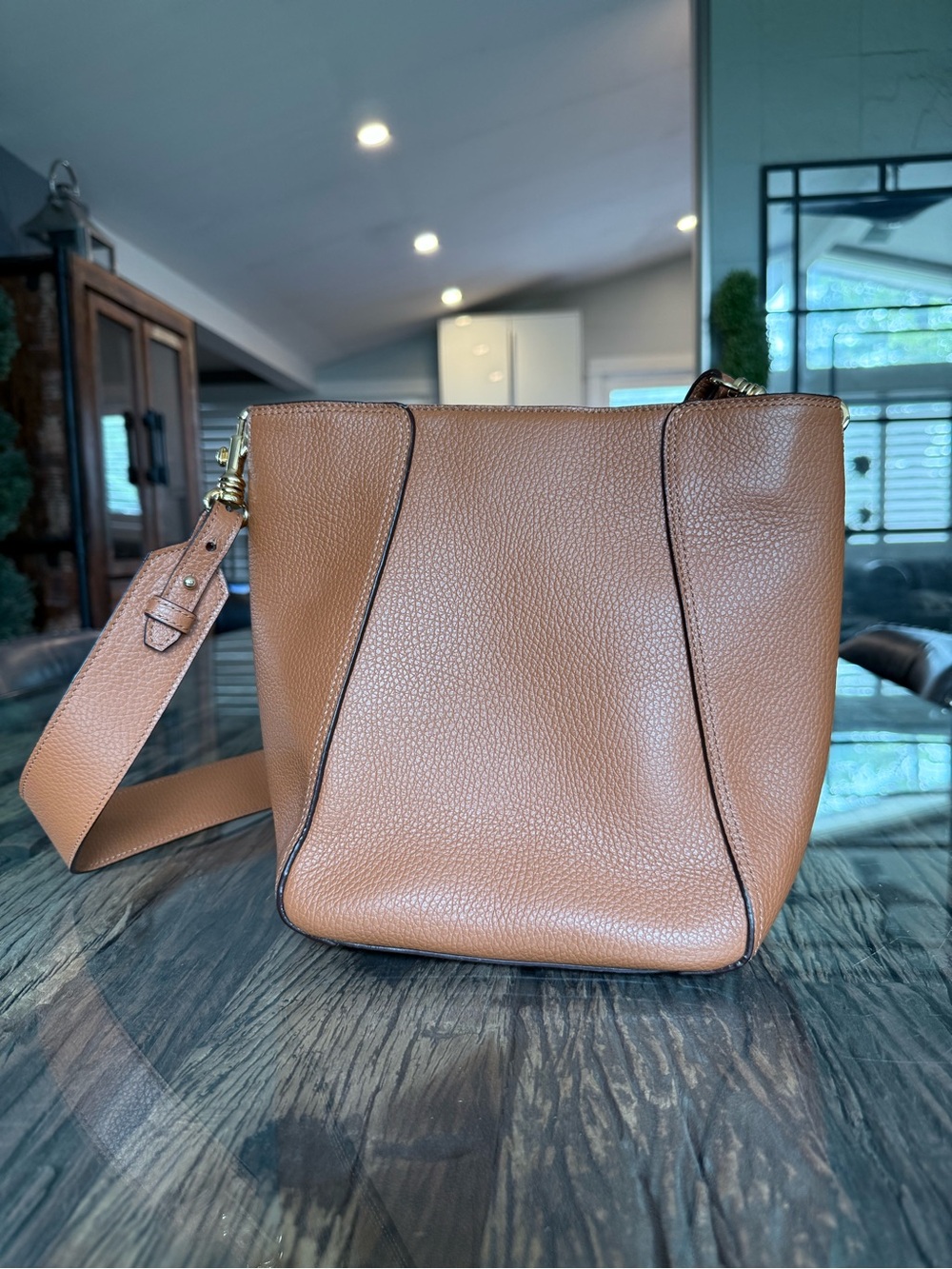 ARKET Pebbled Leather Shoulder/Crossbody Bag + Organizer Insert – Cognac
